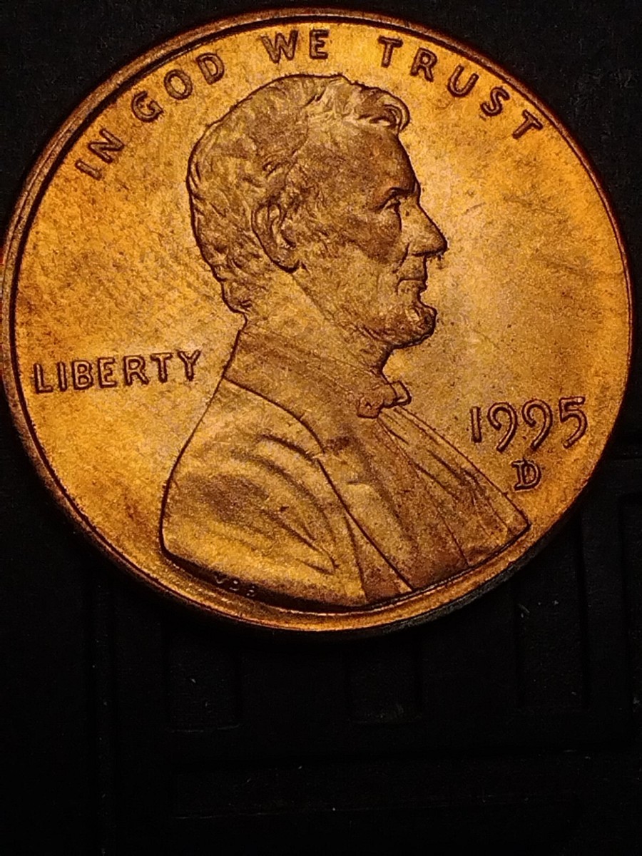 1995-D DDO penny close-up showing doubled IN GOD WE TRUST and date with D mint mark (FS-103)